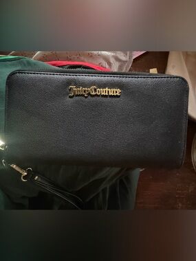 Juicy Couture Black Leather Wristlet with Gold Logo